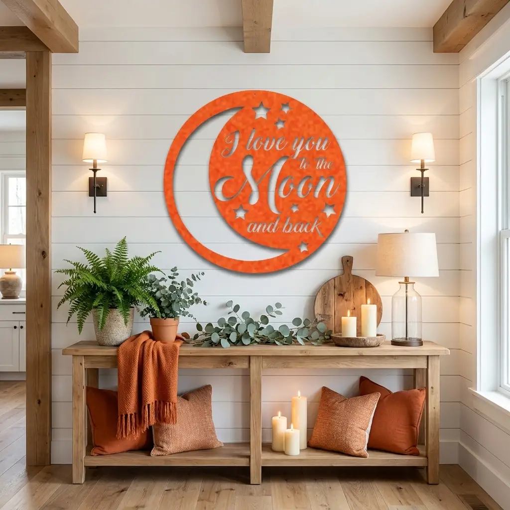 I Love You to the Moon and Back Metal Wall Art – Romantic Moon & Stars Love Sign, Anniversary & Wedding Gift
