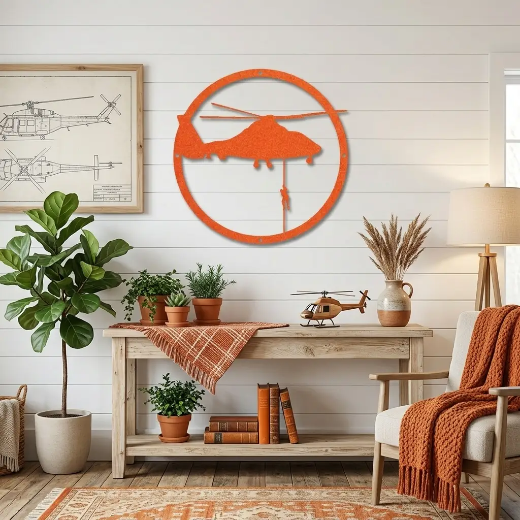 Helicopter Metal Wall Art – Aviation Rescue Metal Sign, Pilot & Military Inspired Wall Decor