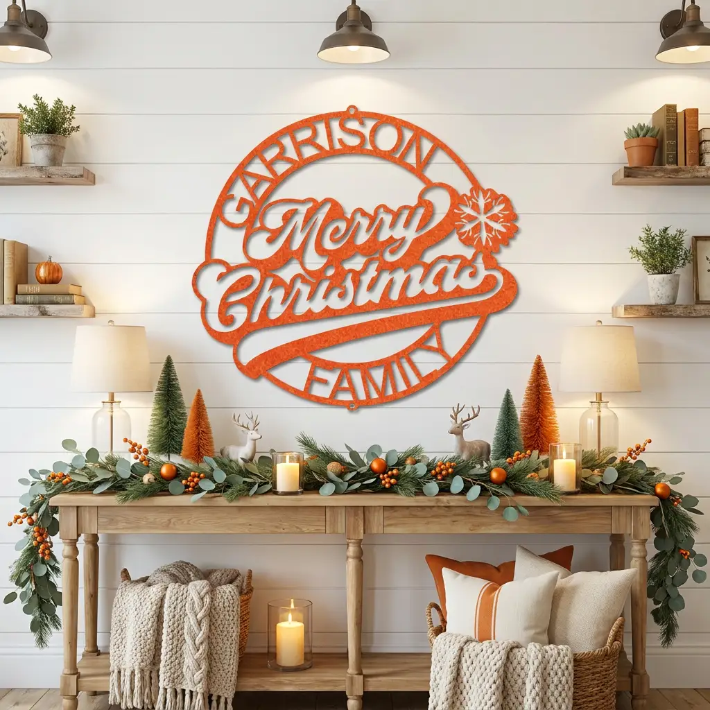 Personalized Merry Christmas Metal Sign | Custom Family Name Christmas Wall Decor | Holiday Metal Wall Art | Christmas Porch Sign | Made in USA