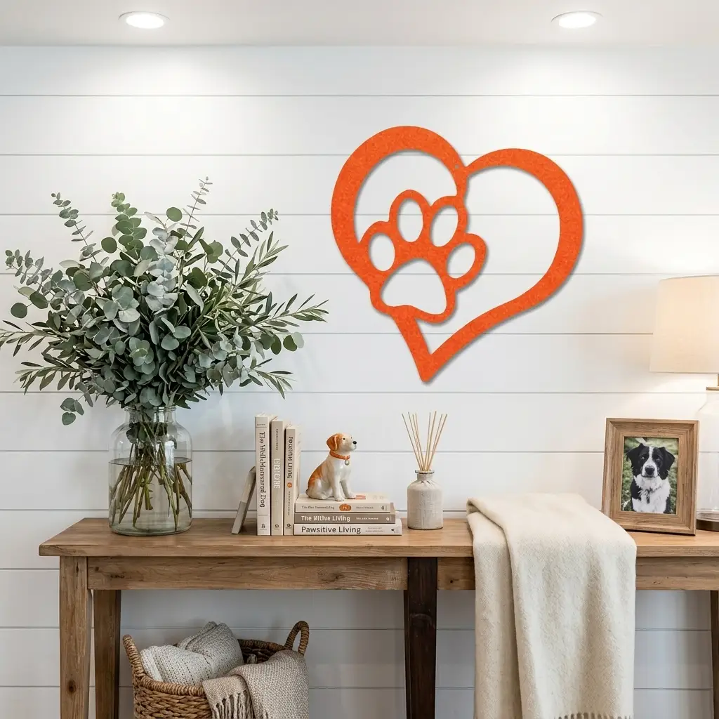 Puppy Love Metal Wall Art – Dog Paw Heart Metal Sign – Pet Lover Decor – Rustic Dog Mom Gift – Indoor Outdoor Steel Wall Art
