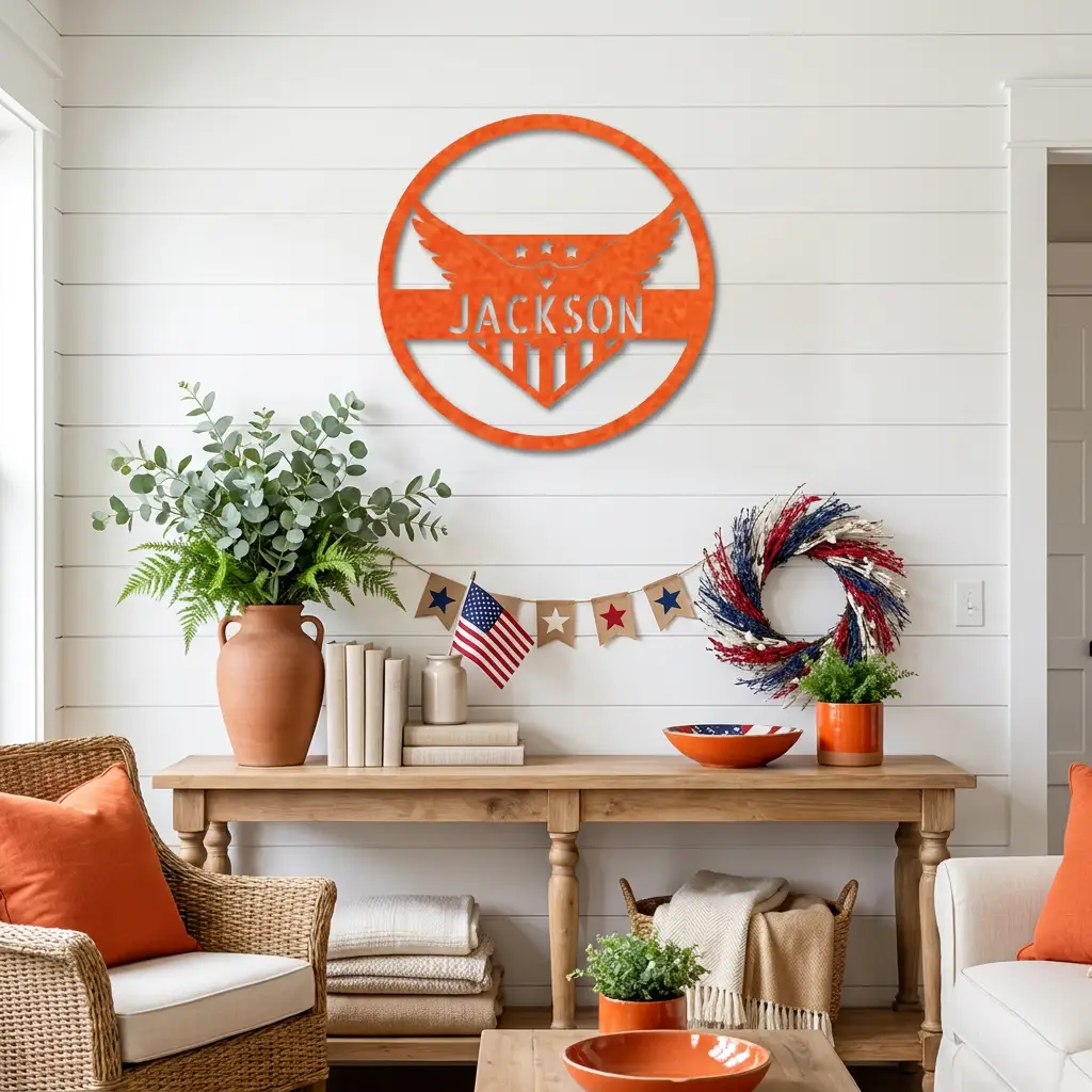 Patriotic Eagle Monogram Personalized Indoor Outdoor Steel Wall Sign Art