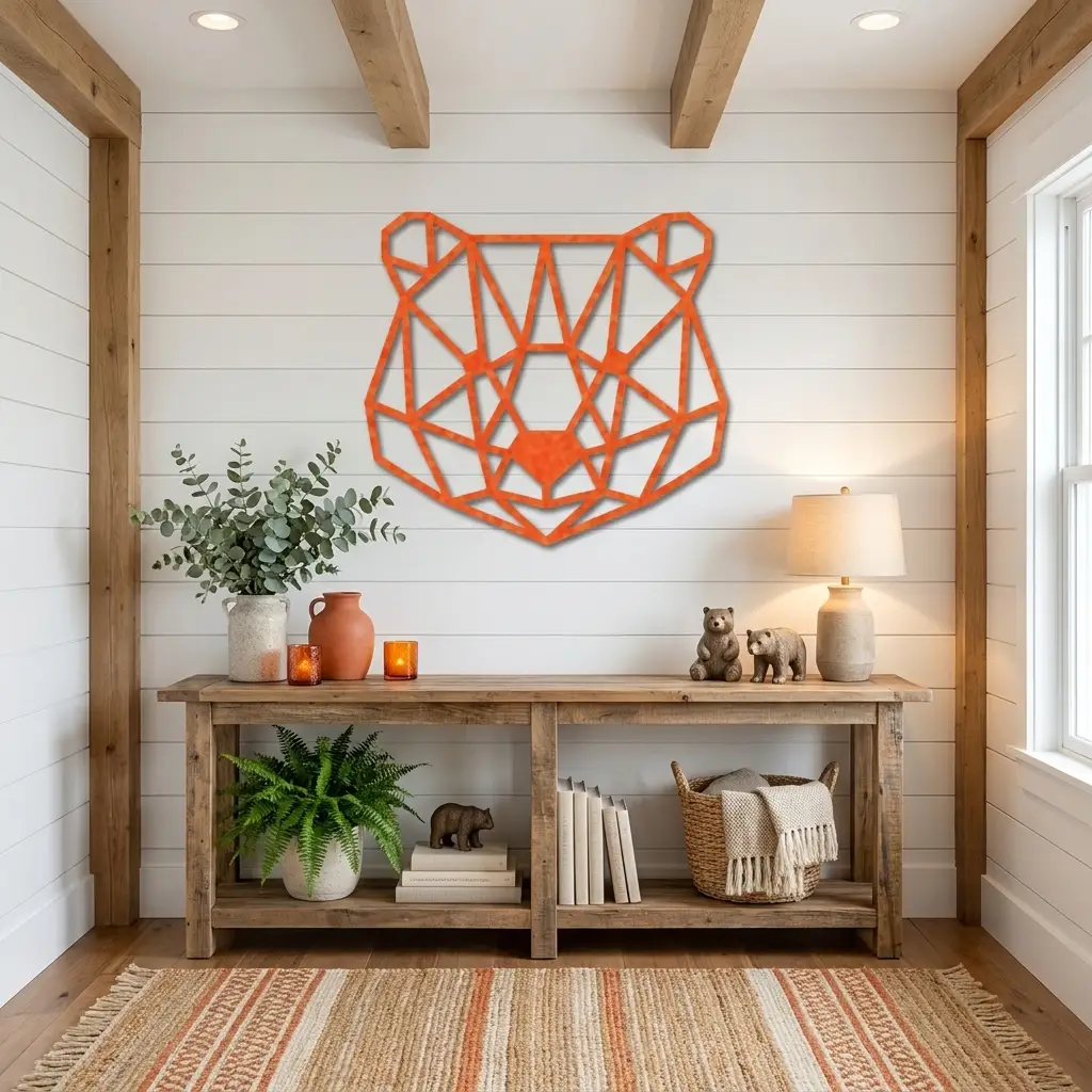 Bear Metal Art Wall Sign Geometric Head Home Office School Decor