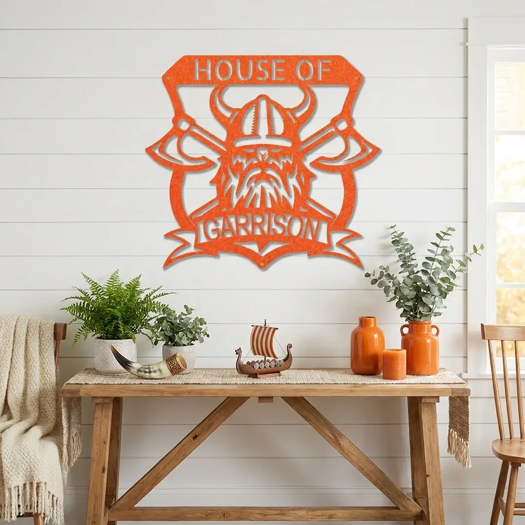 Personalized Viking Metal Wall Art | Custom Viking Family Crest Sign | Norse Warrior Shield Steel Wall Decor | Custom Name Metal Sign | Made in USA