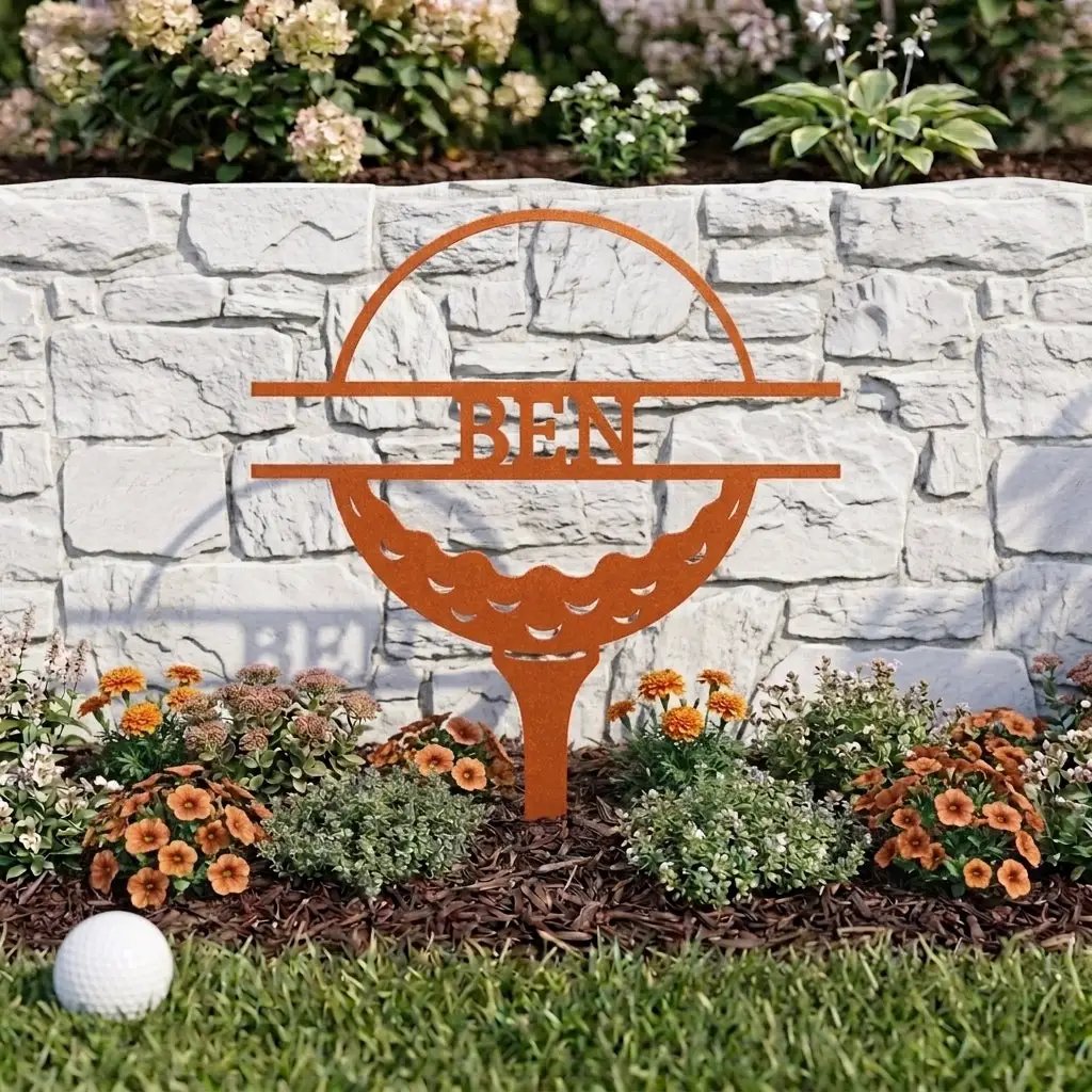 Personalized Golf Garden Stake – Custom Name Golf Tee Sign – Outdoor Yard Decor – Golfer Gift