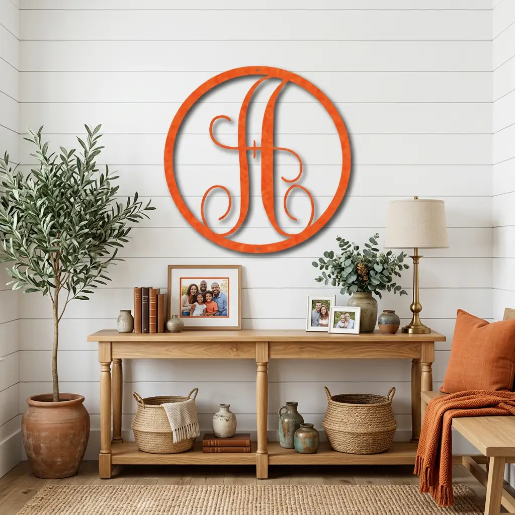 Personalized Monogram Metal Wall Art – Custom Initial Sign – Elegant Script Letter Decor – Wedding Gift – Family Name Sign