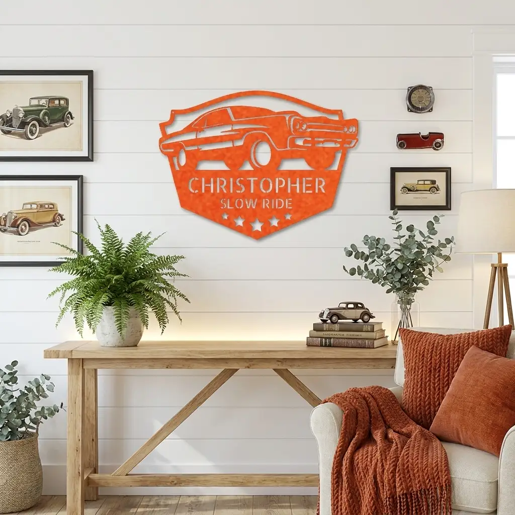 Classic Car Custom Name Indoor Outdoor Steel Wall Sign