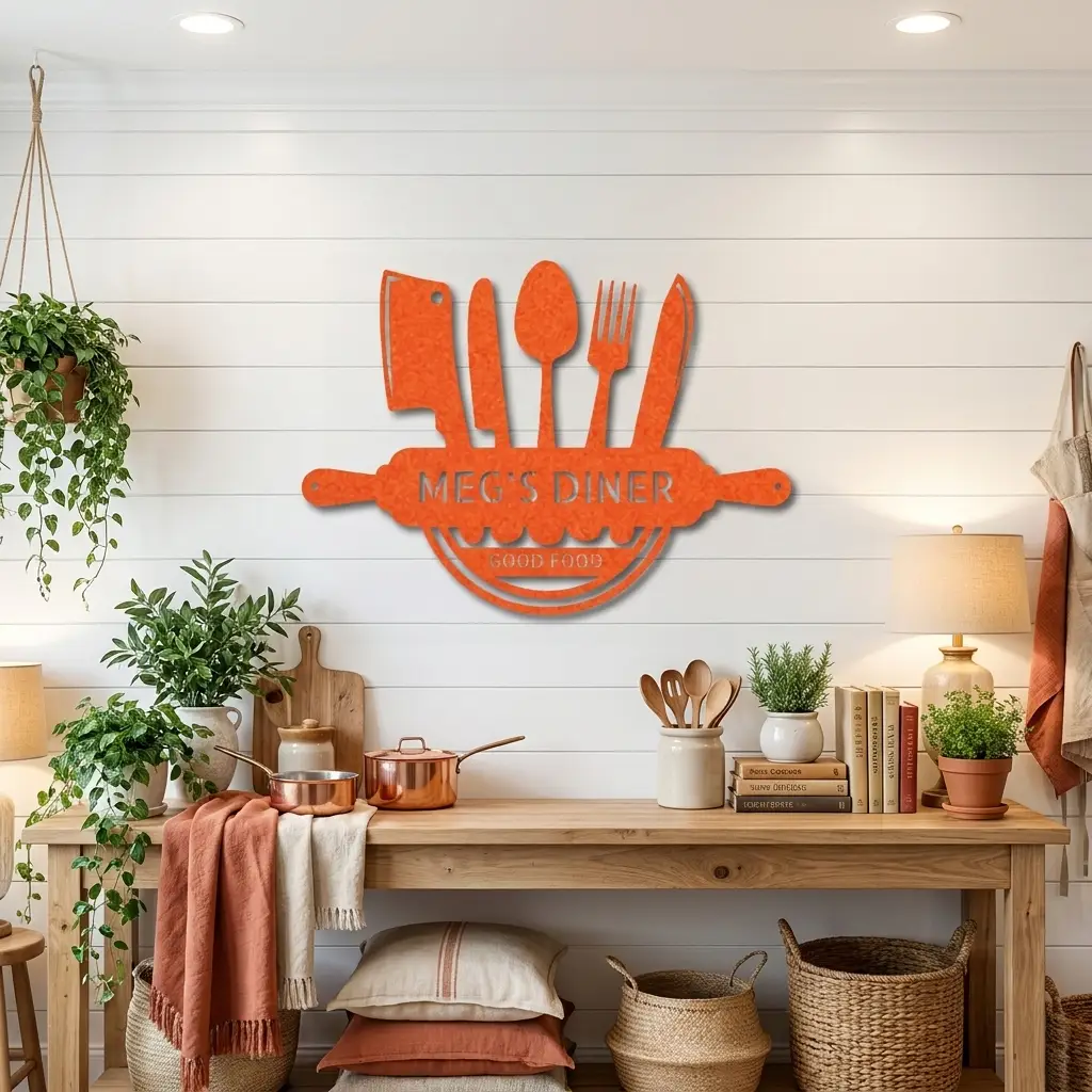 Personalized Kitchen Metal Wall Art – Custom Family Kitchen Sign – Cooking Decor – Chef Utensil Sign - Dining Room Gift - Made in USA