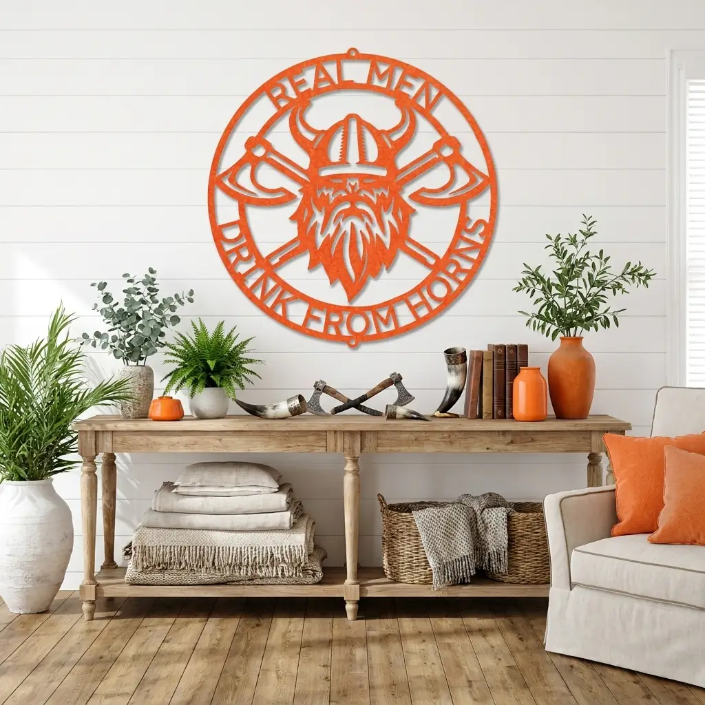 Personalized Viking Metal Wall Art | Custom Norse Warrior Sign | Viking Helmet & Battle Axes Steel Wall Decor | Custom Family Name Sign | Made in USA