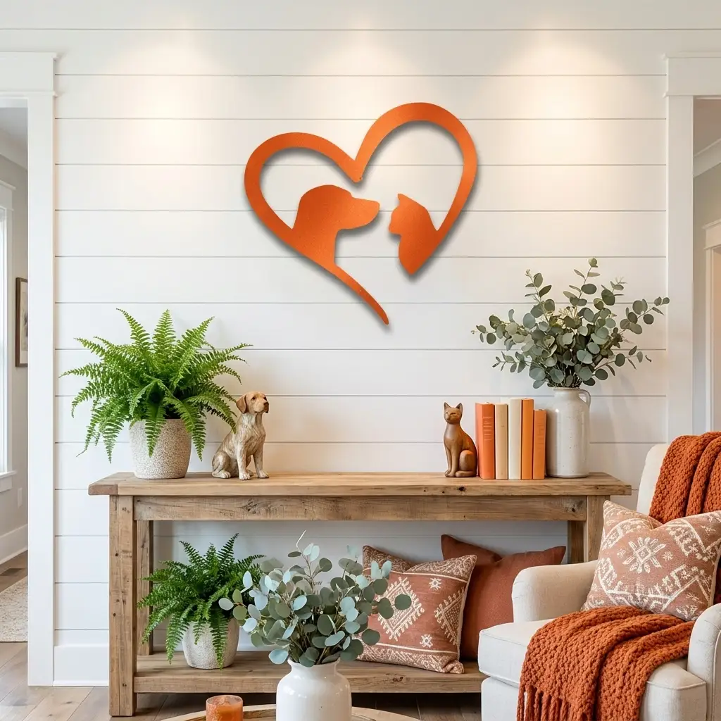 Dog & Cat Love Metal Wall Art | Pet Lover Heart Sign | Cat and Dog Wall Decor | Pet Memorial Gift | Animal Lover Home Decor | Made in USA