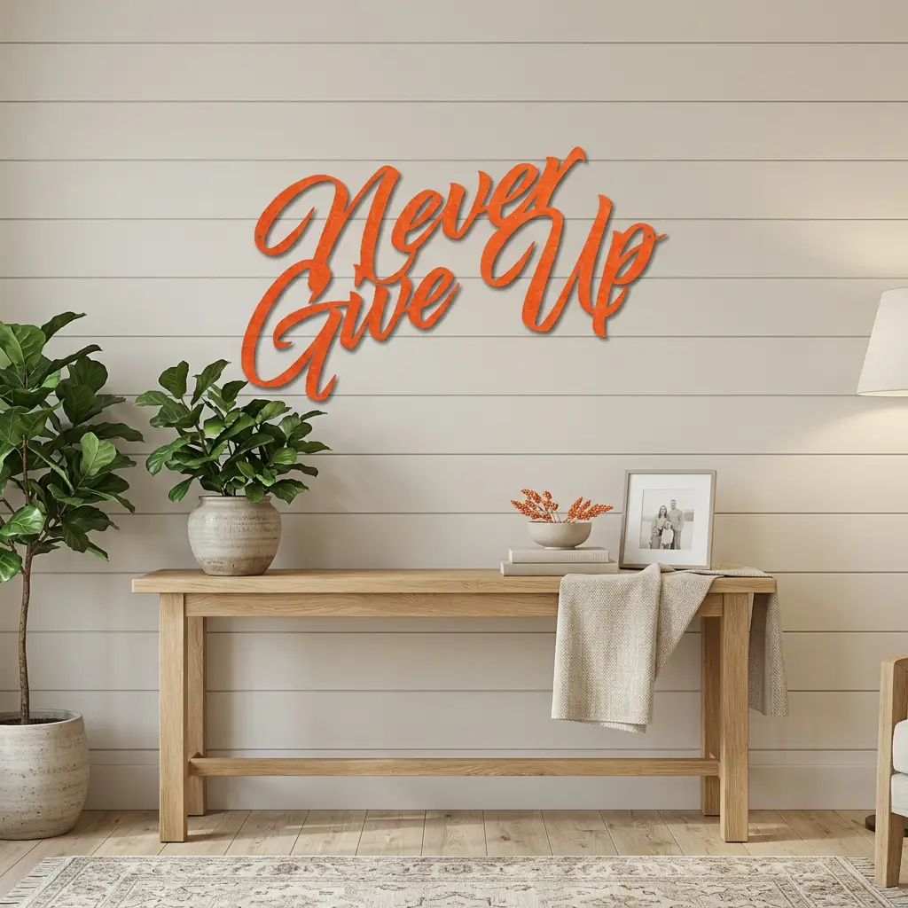 Never Give Up Metal Wall Art | Inspirational Motivational Quote Sign | Modern Steel Wall Decor | Made in USA