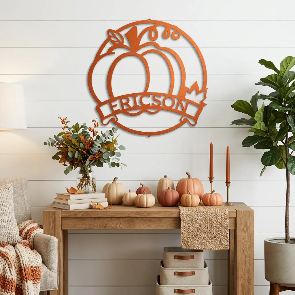 Personalized Pumpkin Metal Wall Art | Custom Family Name Fall Sign | Autumn Harvest Decor | Thanksgiving Wall Hanging | Housewarming Gift | Made in USA