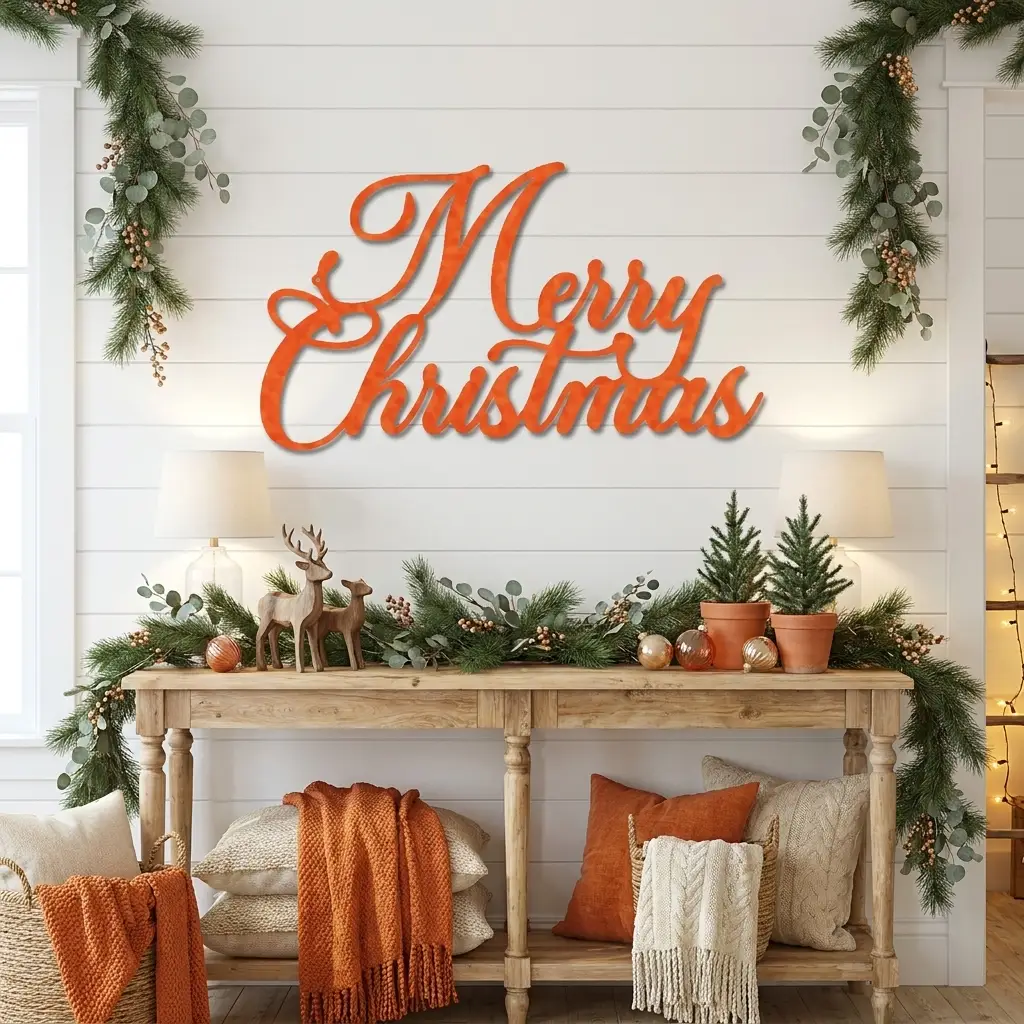 Merry Christmas Script Lettering Metal Wall Sign