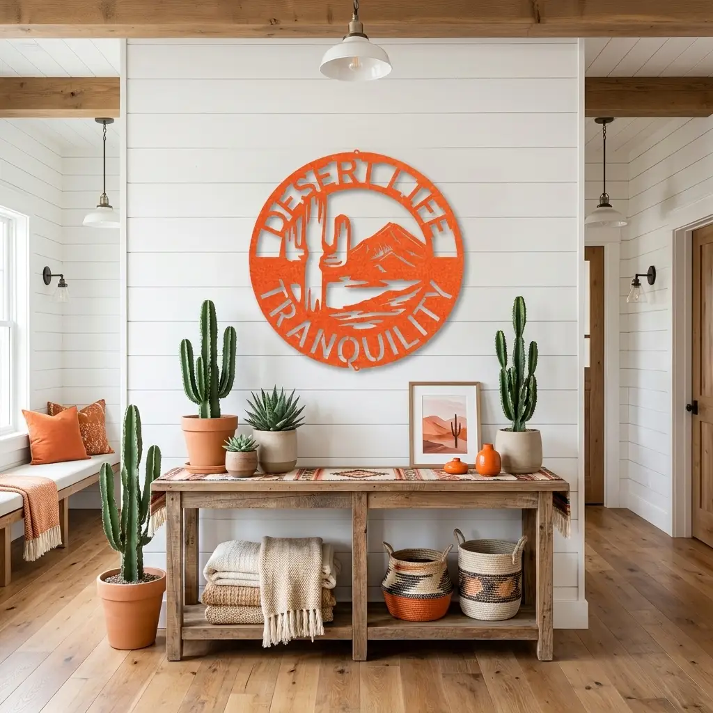 Desert Life Personalized Cactus Scene Indoor Outdoor Steel Wall Sign