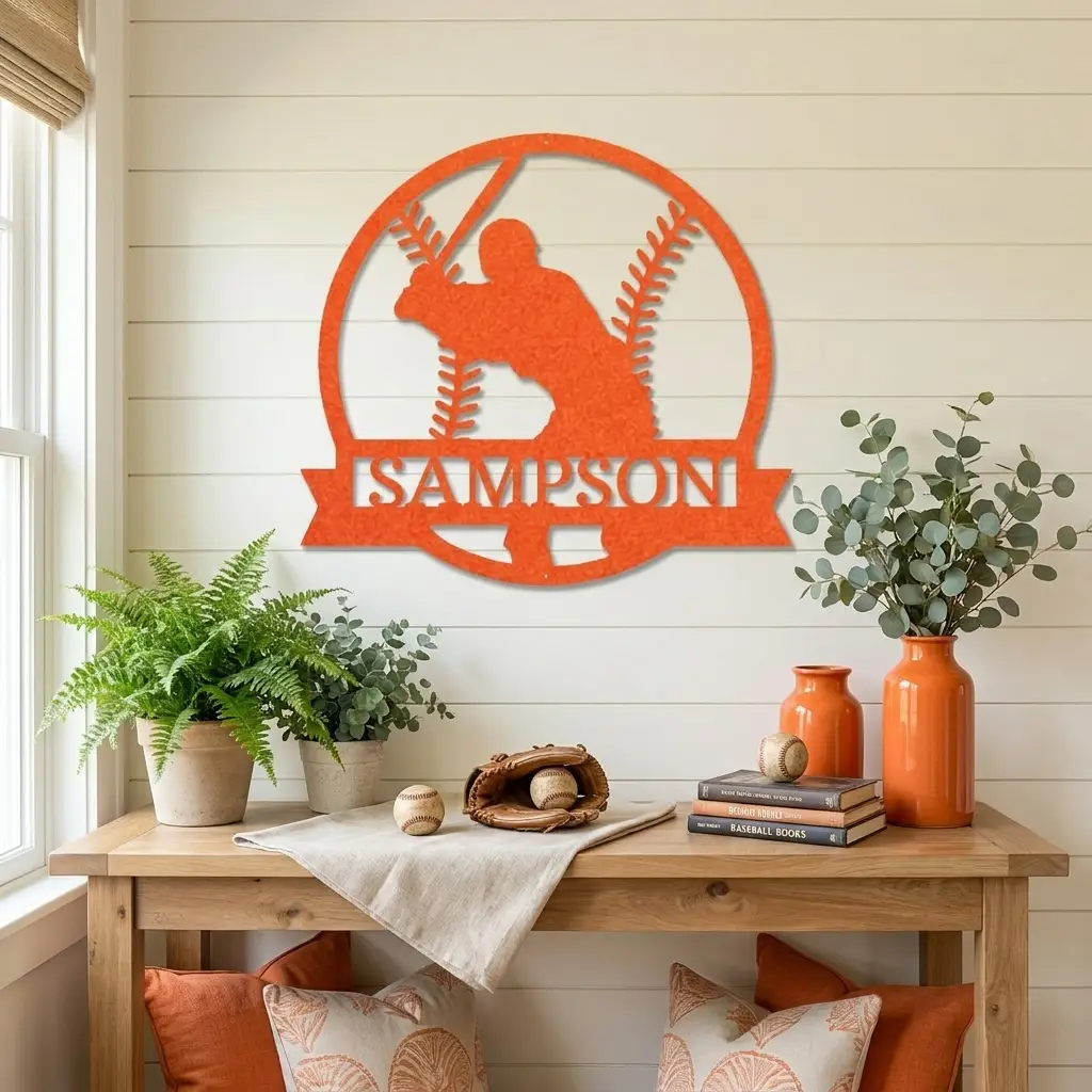 Baseball Player Custom Name Metal Art Wall Sign