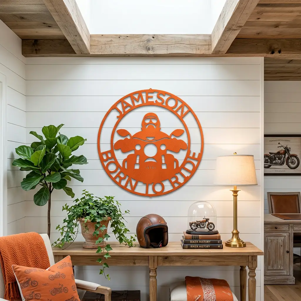 Motorcycle Rider Personalized Metal Wall Art, Custom Name Biker Sign, Born to Ride Motorcycle Decor, Garage Man Cave Wall Sign, Motorcycle Gift for Men, Dad, Husband or Rider
