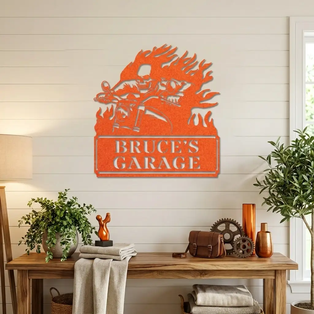 Personalized Demon Motorcycle Metal Wall Art | Custom Biker Name Sign