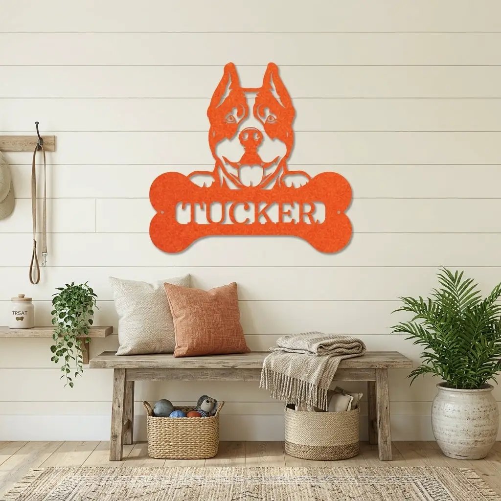 Pit Bull Dog Custom Name Metal Art Wall Sign