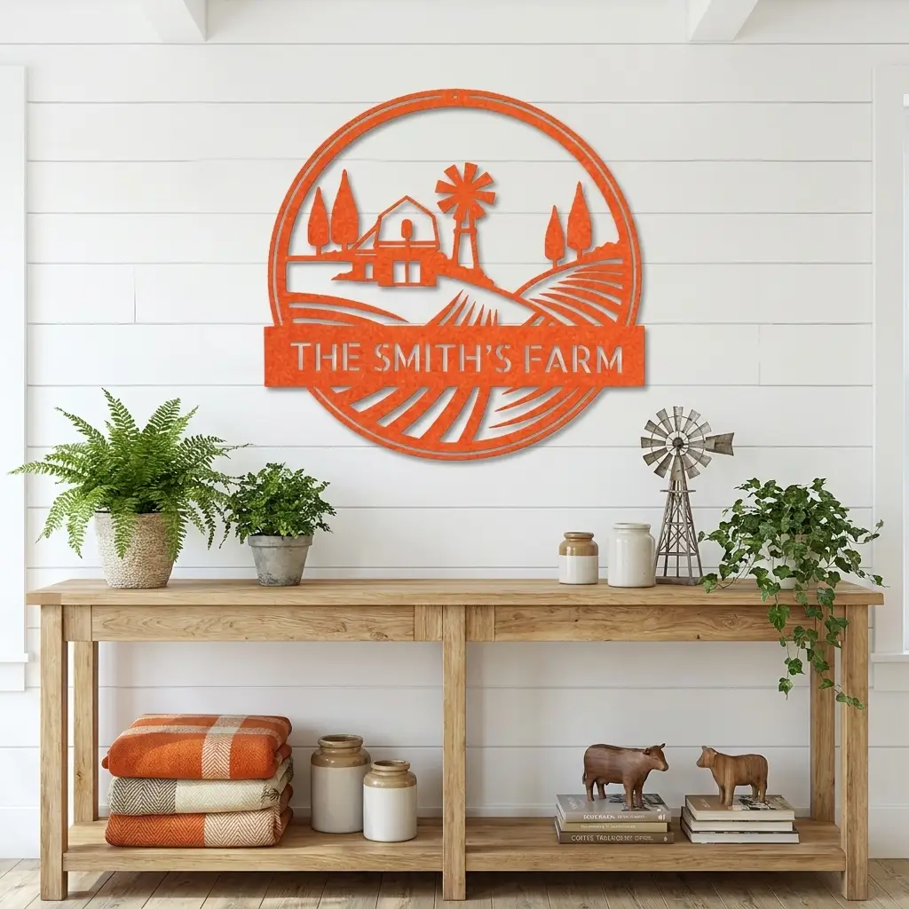 Farm with Windmill Personalized Metal Wall Art | Custom Farm Name Sign | Rustic Farmhouse Metal Decor | Barn & Ranch Wall Art | Country Home Gift | Made in USA