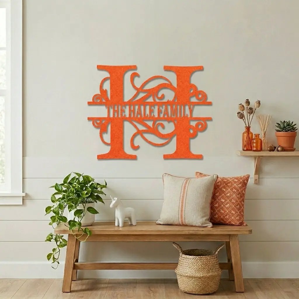 Split Letter Monogram Custom Name Indoor Outdoor Steel Wall Sign