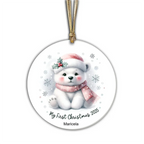 My First Christmas 2025 Polar Bear Ornament – Baby’s First Christmas Keepsake, Cute Newborn Gift, Durable MDF Ornament with Gold Cord
