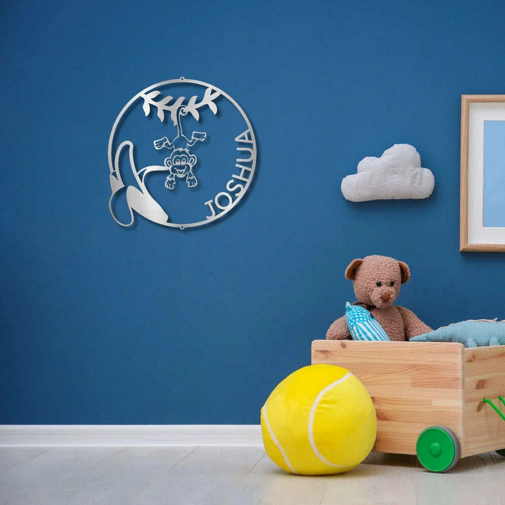 Our Little Monkey Monogram Personalized Steel Wall Sign Metal Art