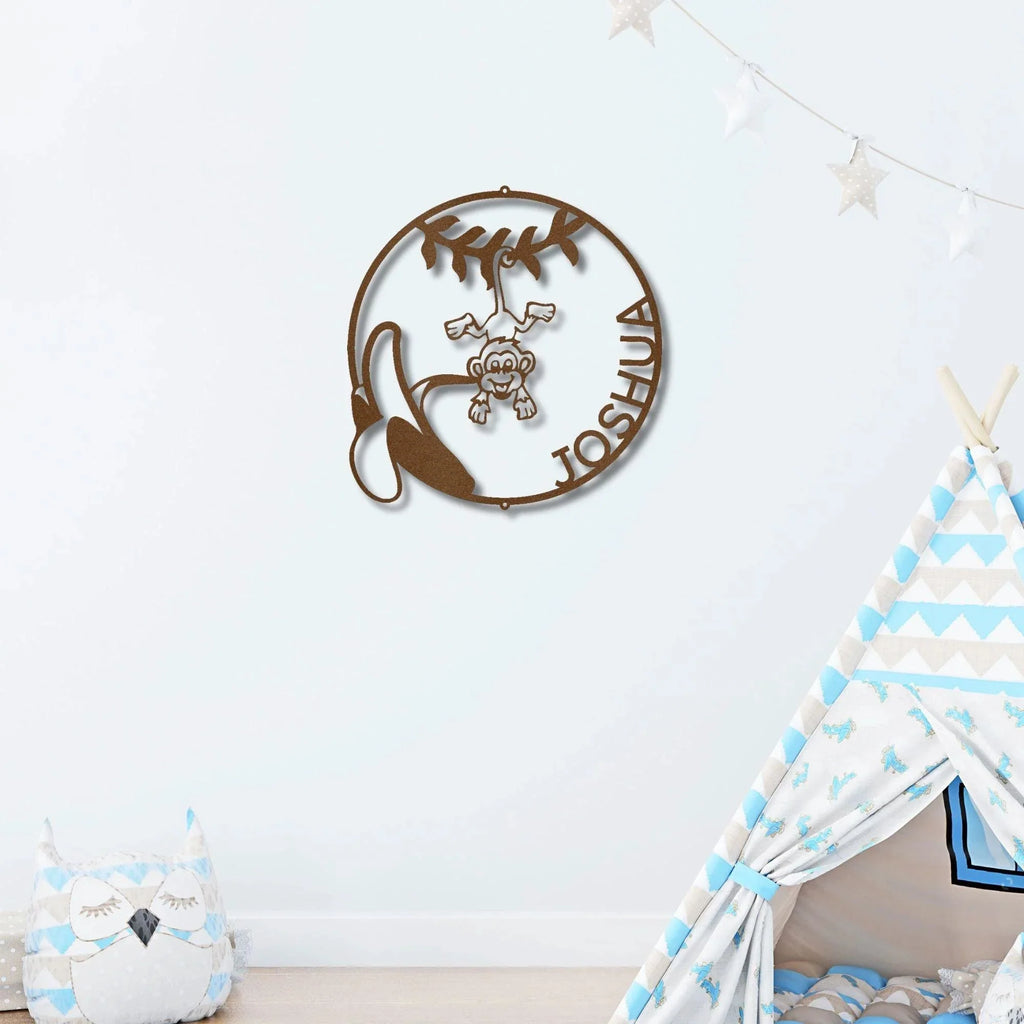 Our Little Monkey Monogram Personalized Steel Wall Sign Metal Art