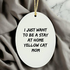 Funny Yellow Cat Mom Christmas Oval Ornament Gifts from Family or Friends