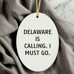 Delaware Funny Oval Christmas Ornament Delaware is Calling; I Must Go Gifts