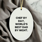 Chef By Day, World's Best Dad By Night Oval Christmas Tree Ornament Gifts