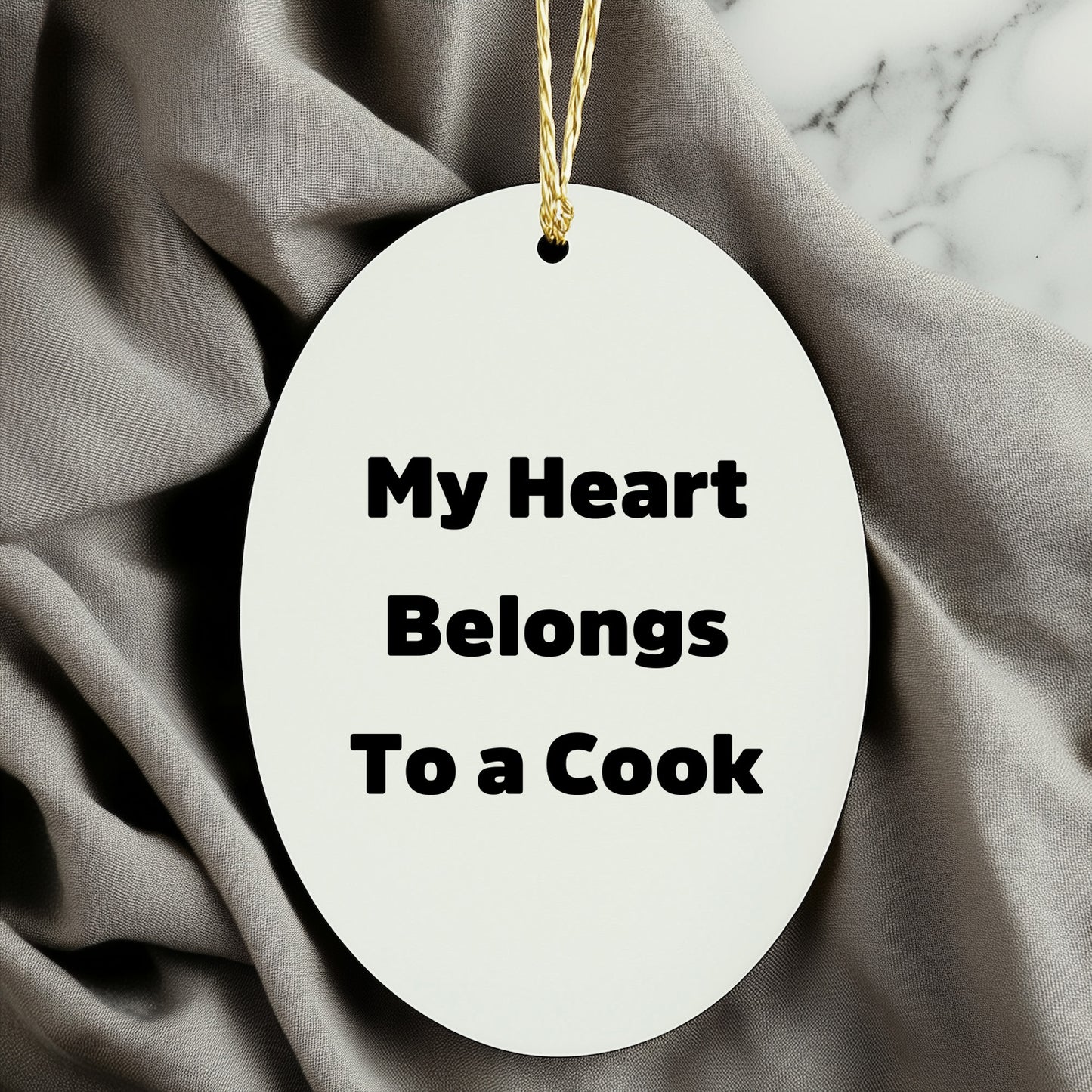 My Heart Belongs To A Cook, Unique Oval Ornament Gifts from Family to Cook, Christmas Oval Shaped Decorations for Cook Enthusiasts, Cooks, and Home Decor
