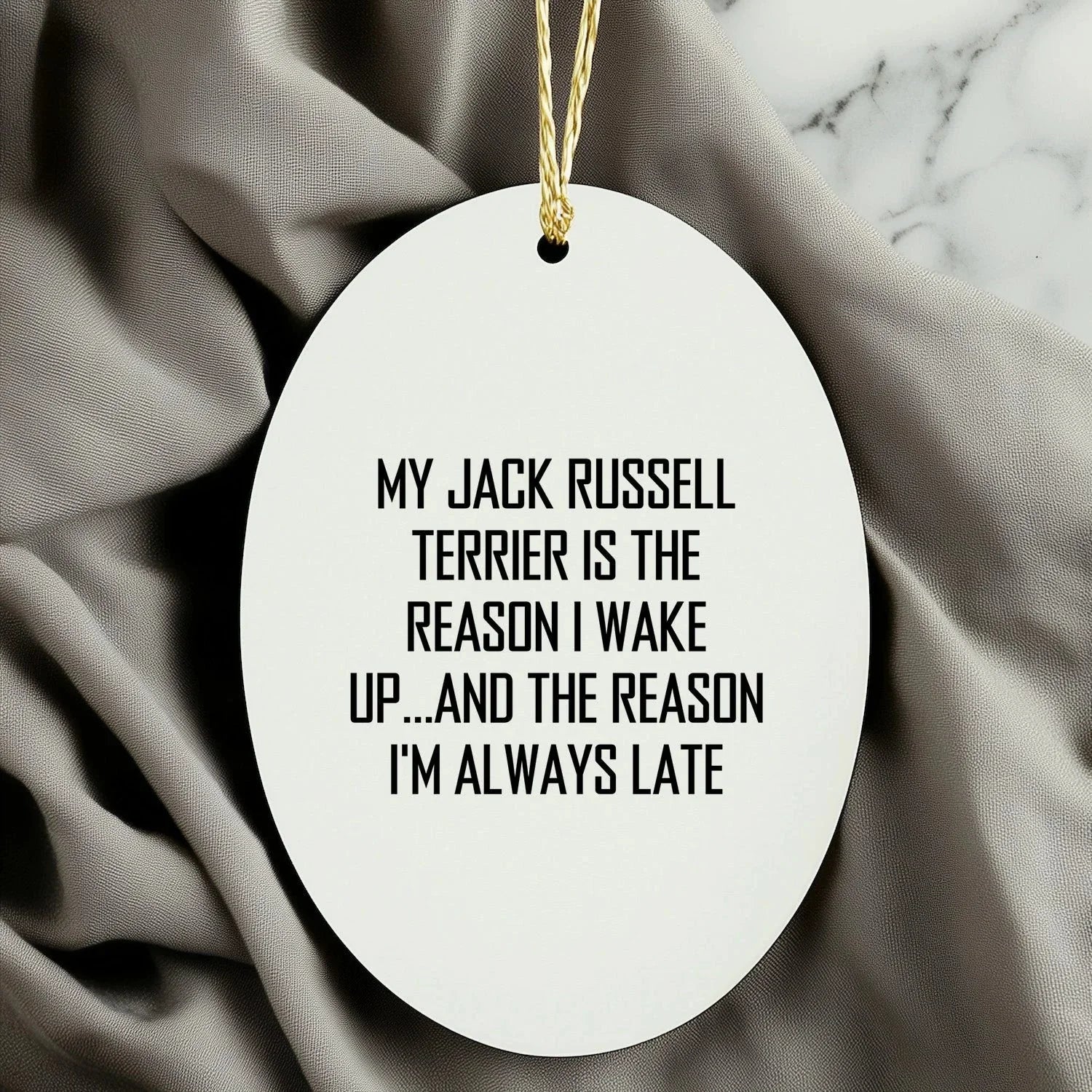 Funny Jack Russell Terrier Dog Oval Christmas Tree Ornament, 'My Jack Russell Terrier Is The Reason I Wake Up...' Quote Unique Gifts