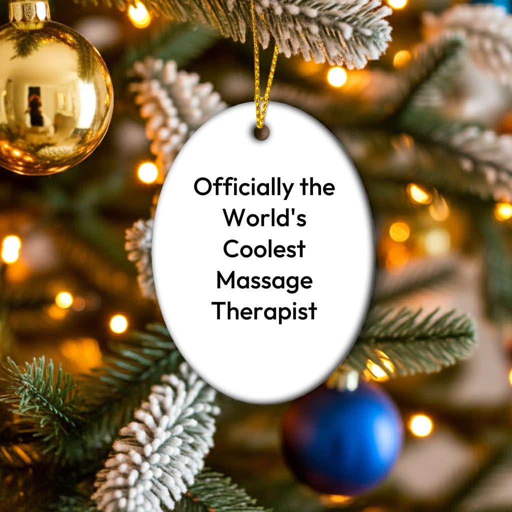 Massage Therapist Christmas Tree Oval Ornament - 'Officially The World's Coolest Massage Therapist'Gifts - Mallard Moon