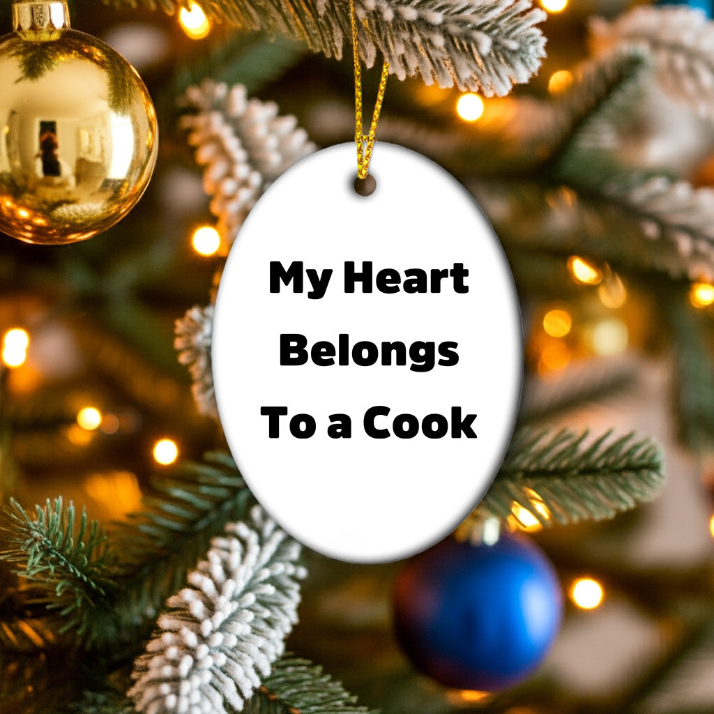 My Heart Belongs To A Cook, Unique Oval Ornament Gifts from Family to Cook, Christmas Oval Shaped Decorations for Cook Enthusiasts, Cooks, and Home Decor