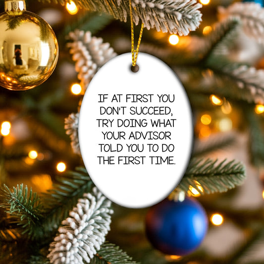 Funny Advisor Christmas Oval Ornament Gifts from Men to Advisor Friends - If At First You Don't Succeed, Try Doing What Your Advisor Told You To Do The First Time.