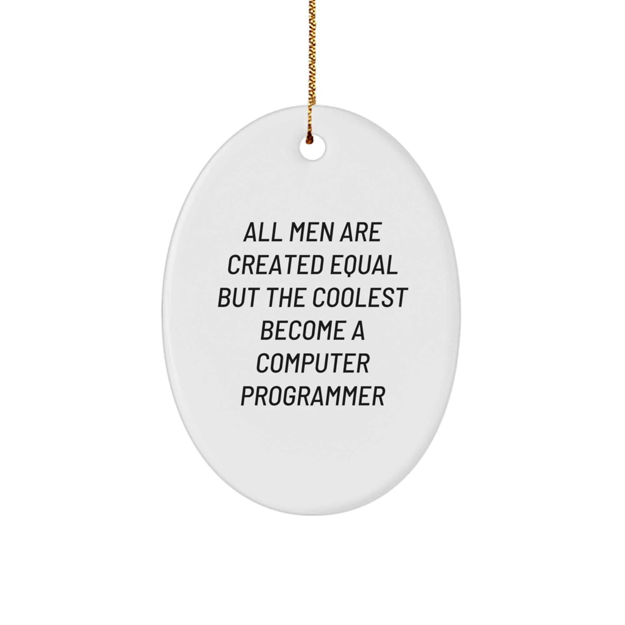 Funny Computer Programmer Gifts for Men, Oval Ornament Quote 'All Men Are Created Equal But The Coolest Become A Computer Programmer', Christmas Unique Gifts from Friends, Family, Coworkers - Image 1