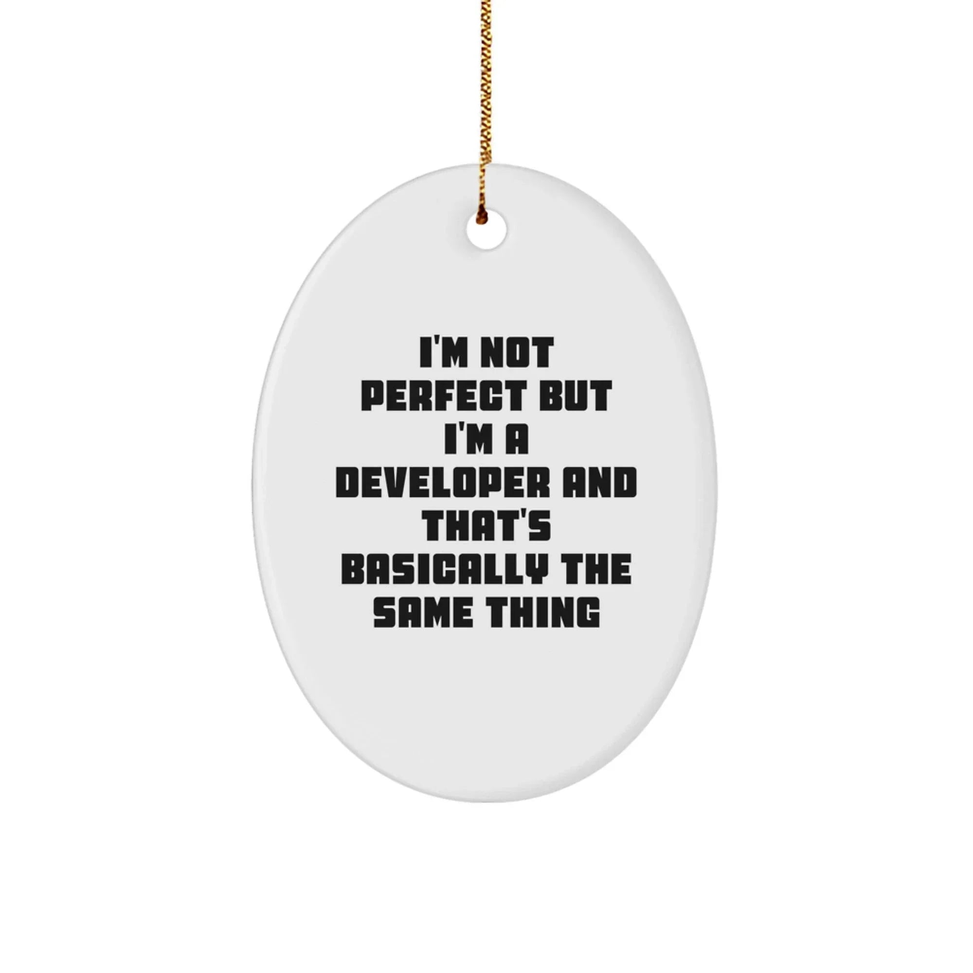 Funny Developer Gifts for Men Oval Ornament, Gifts from Friends to Developer at Christmas, I'm Not 'Perfect' But I'm A Developer