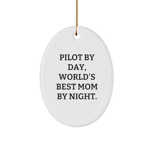 Pilot Gifts from Friends for World's Best Mom, Funny Oval Ornament, Christmas Unique Presents - Image 1