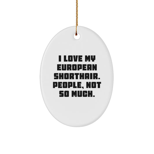 European Shorthair Cat Lover's Humorous Gift, 'I Love My European Shorthair. People, Not So Much.' Oval Ornament for Christmas - Image 1