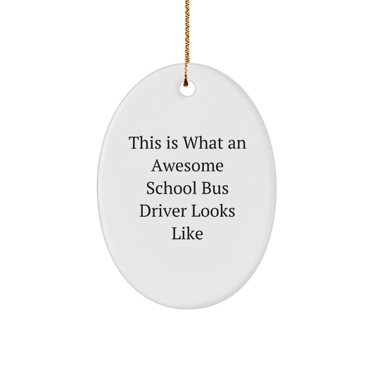 School Bus Driver Gifts from Friends for Christmas - Awesome Quote Oval Ornament, Unique Men Women Coworkers Family - Image 1