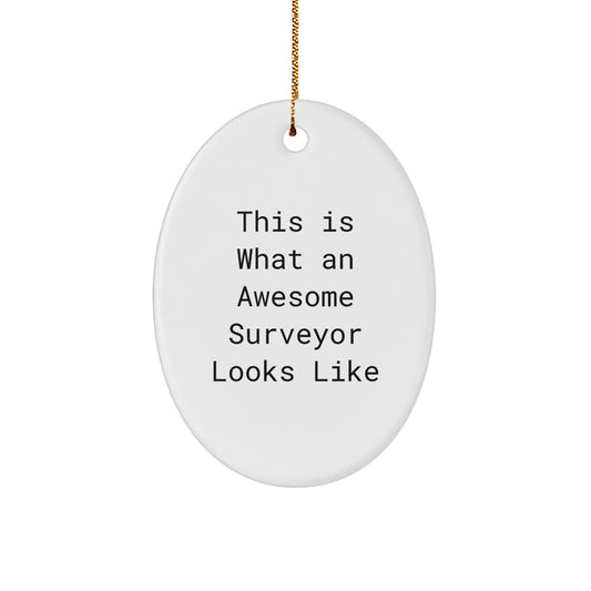 Funny Surveyor Gifts from Men to Friends - This Is What An Awesome Surveyor Looks Like, Oval Ornament for Christmas - Image 1