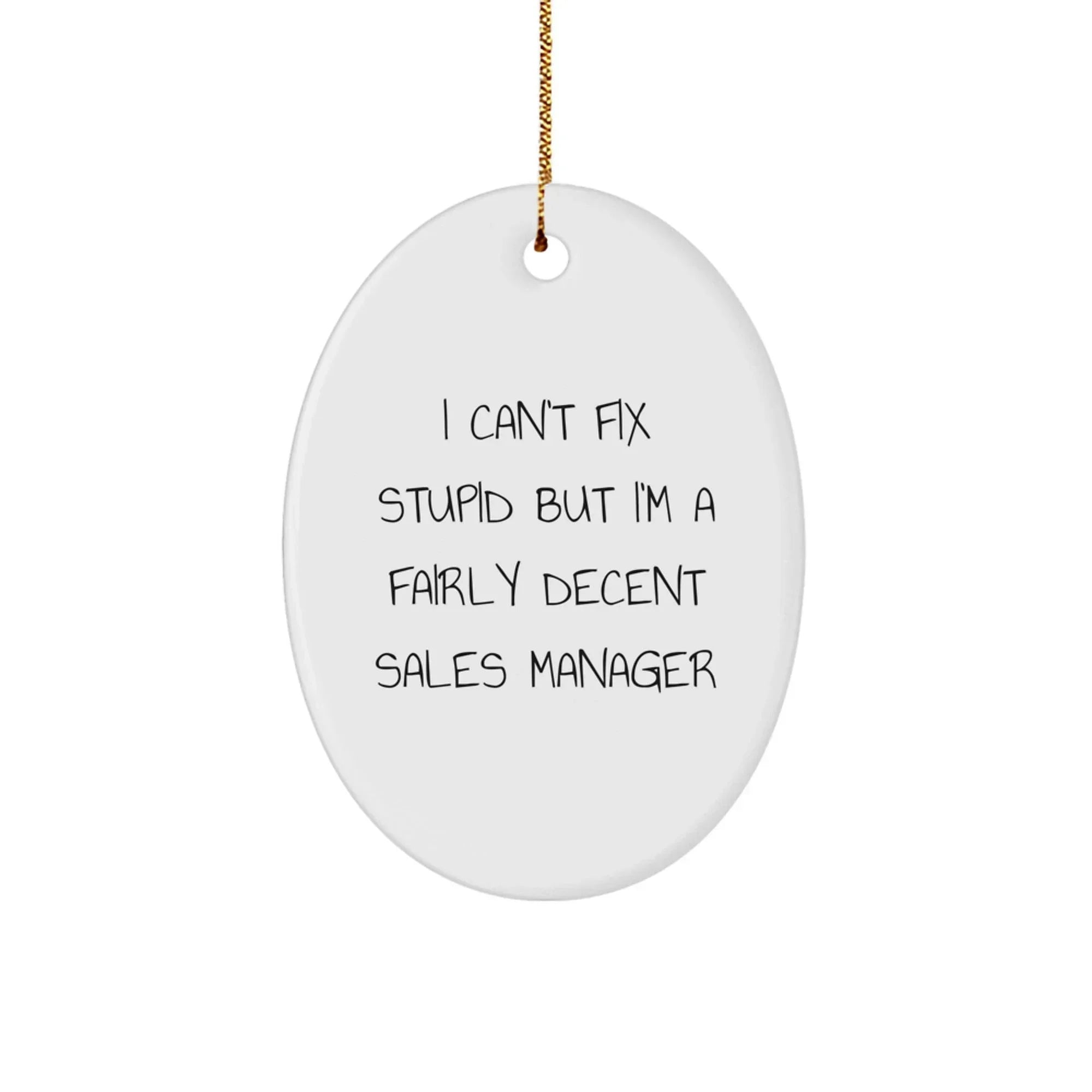 Funny Sales Manager Oval Ornament Gifts from Family for Christmas, 'I Can't Fix Stupid But I'm A Fairly Decent Sales Manager', Oval Ornaments for Sales Manager, Christmas Unique Gifts