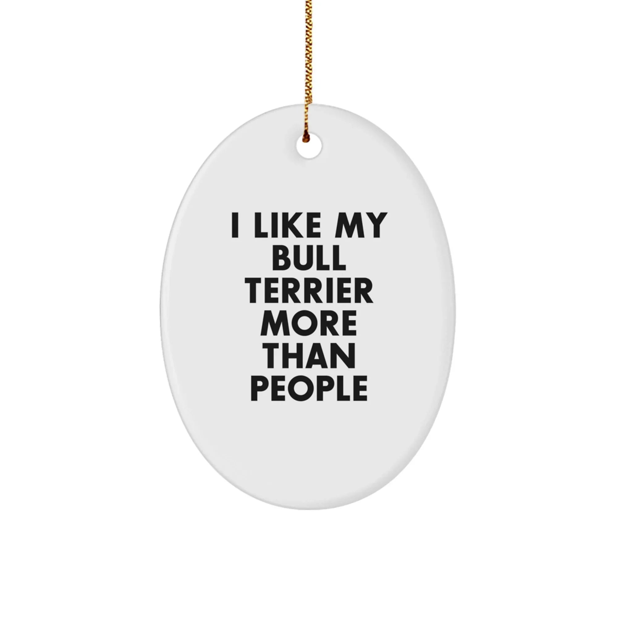 Funny Bull Terrier Dog Gifts, Inspirational Christmas Ornament for Home Decor, Oval Shape with Gift Box and Gold Cord, Perfect for Bull Terrier Lovers