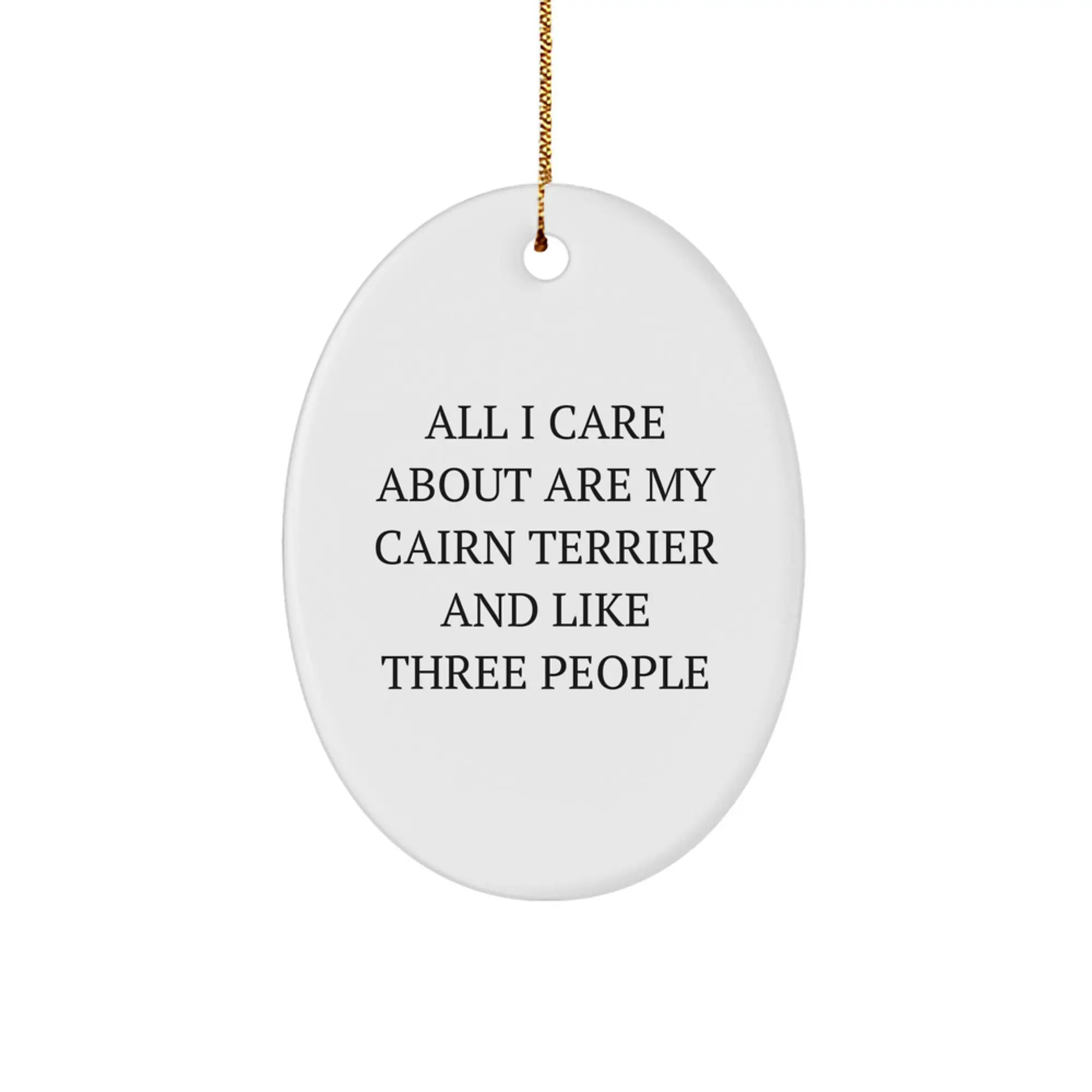 Funny Cairn Terrier Dog Gifts from Friends for Christmas Oval Ornament, 'All I Care About Are My Cairn Terrier And Like Three People' Quote - Image 1