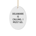 Delaware Funny Oval Christmas Ornament Delaware is Calling; I Must Go Gifts