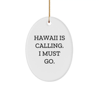 Hawaii Gifts for Friends and Family - Oval Ornament with Funny Quote 'Hawaii Is Calling. I Must Go.' - Image 1