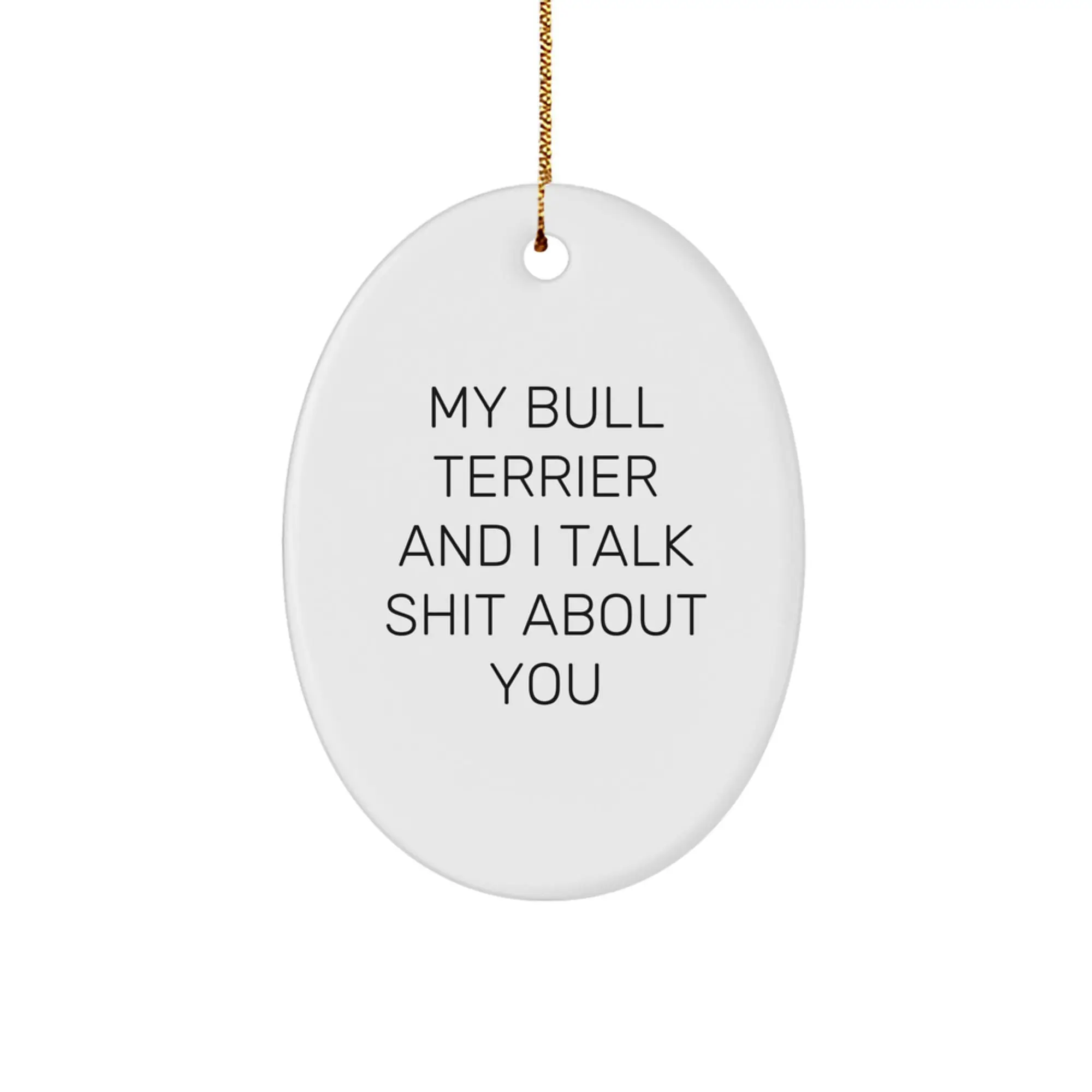 Funny Bull Terrier Dog Gifts for Men, Women, and Friends - Oval Ornament My Bull Terrier And I Talk Shit About You Christmas Unique Decorations - Image 1