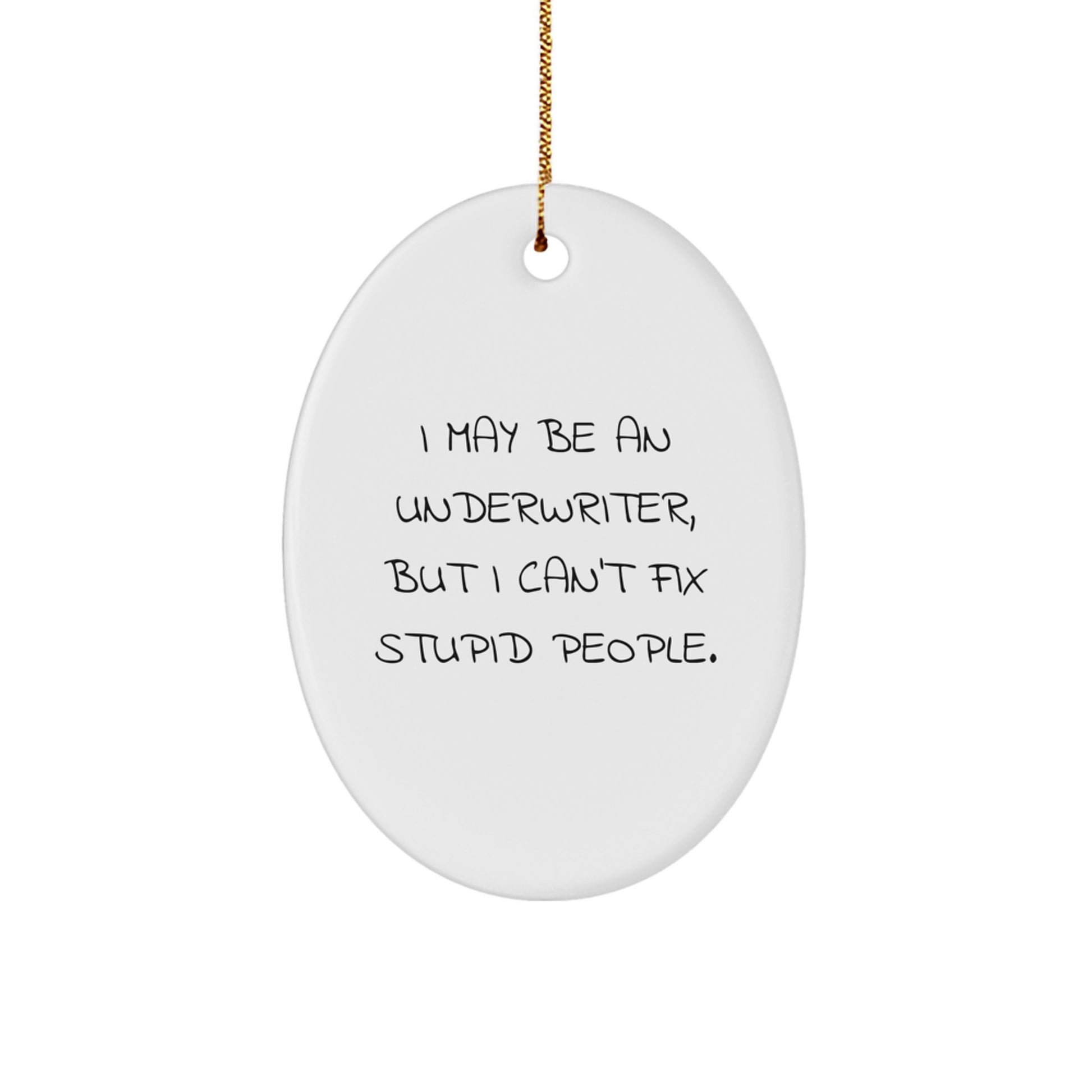 Funny Oval Ornament, Underwriter Gifts, Christmas Unique Gifts from Friends for Underwriter, Oval Ornament, I May Be An Underwriter, But I Can't Fix Stupid People. - Image 1