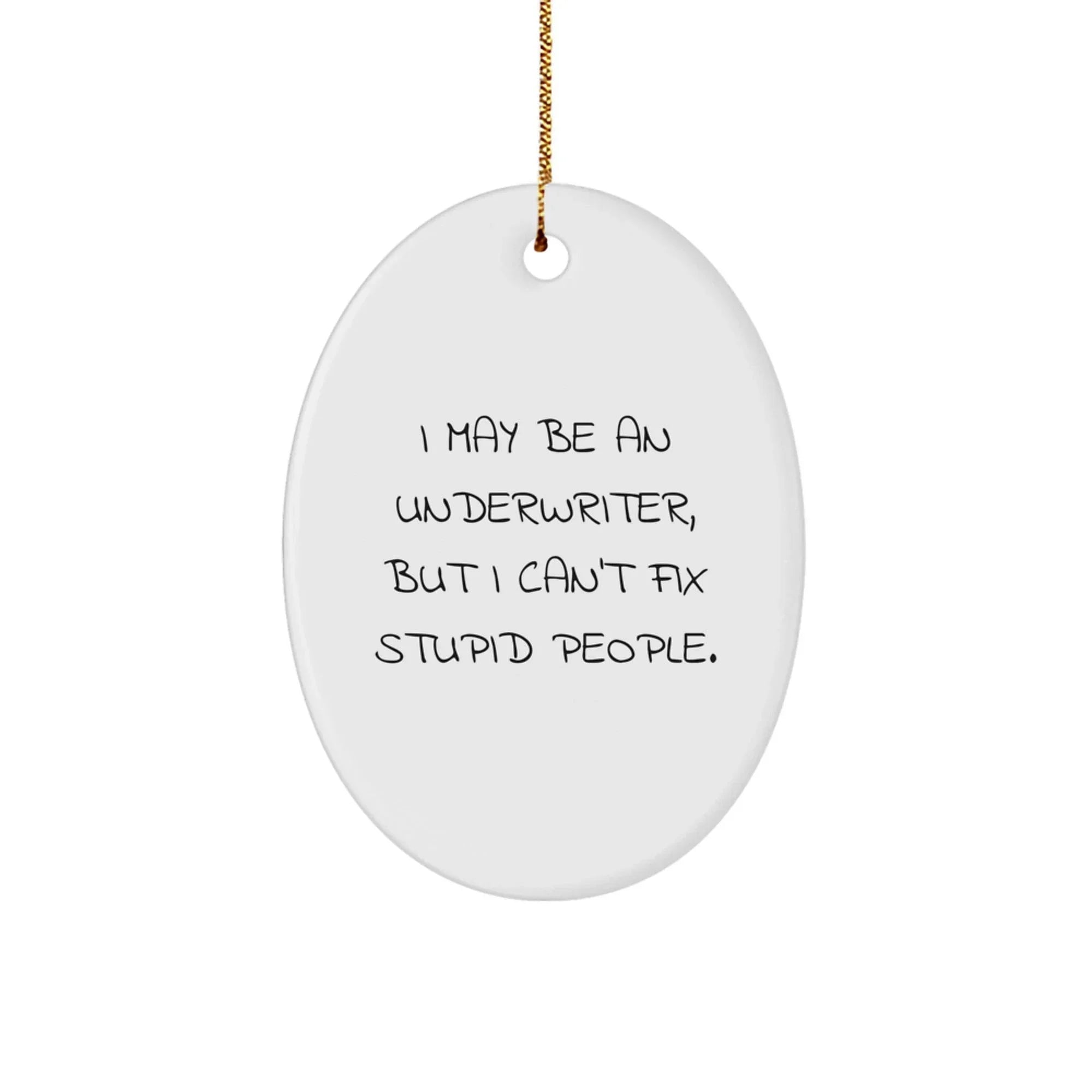 Funny Oval Ornament, Underwriter Gifts, Christmas Unique Gifts from Friends for Underwriter, Oval Ornament, I May Be An Underwriter, But I Can't Fix Stupid People.