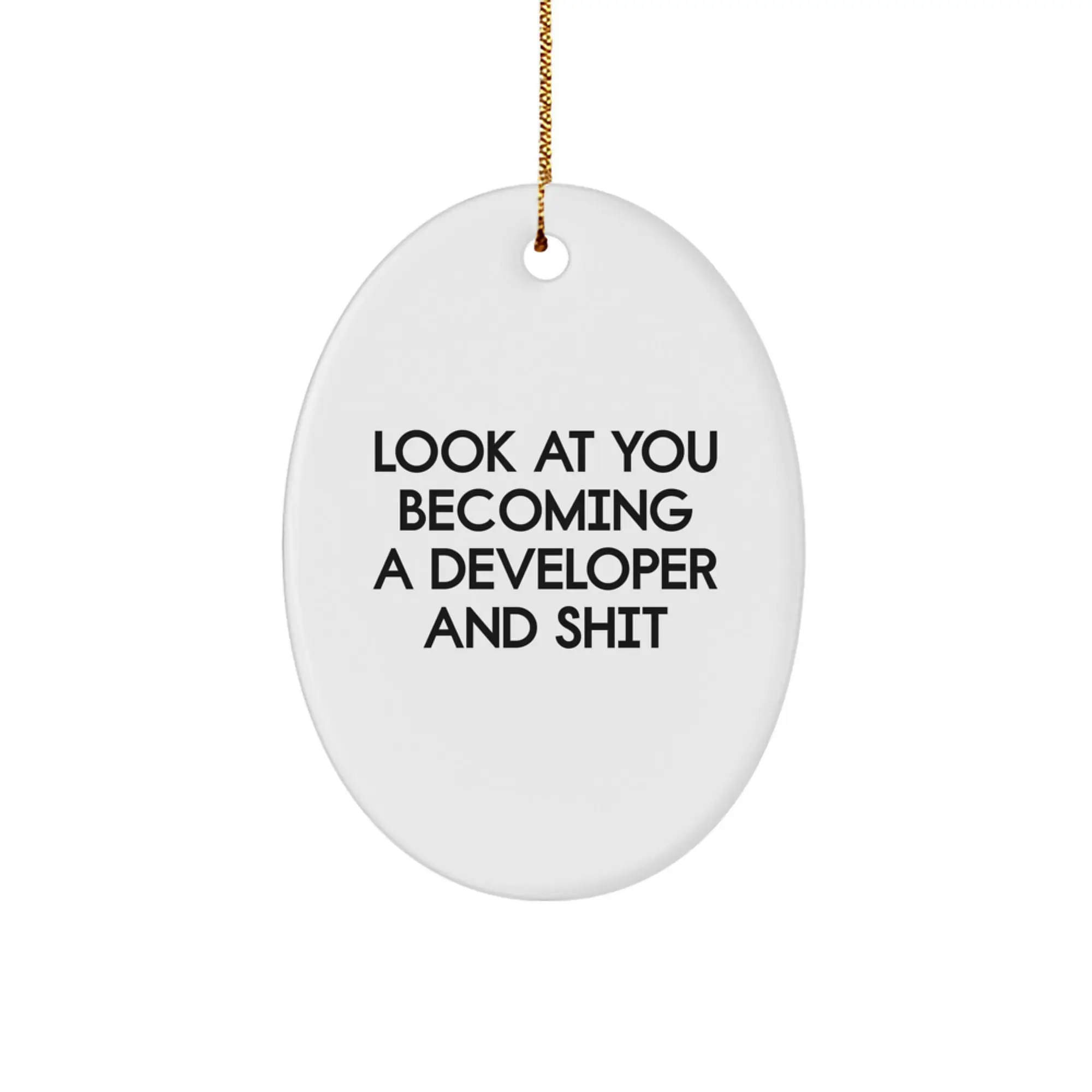Funny Developer Gifts, Oval Ornament for Christmas Unique Gifts from Friends to Developer, 'Look At You Becoming A Developer And Shit' - Image 1
