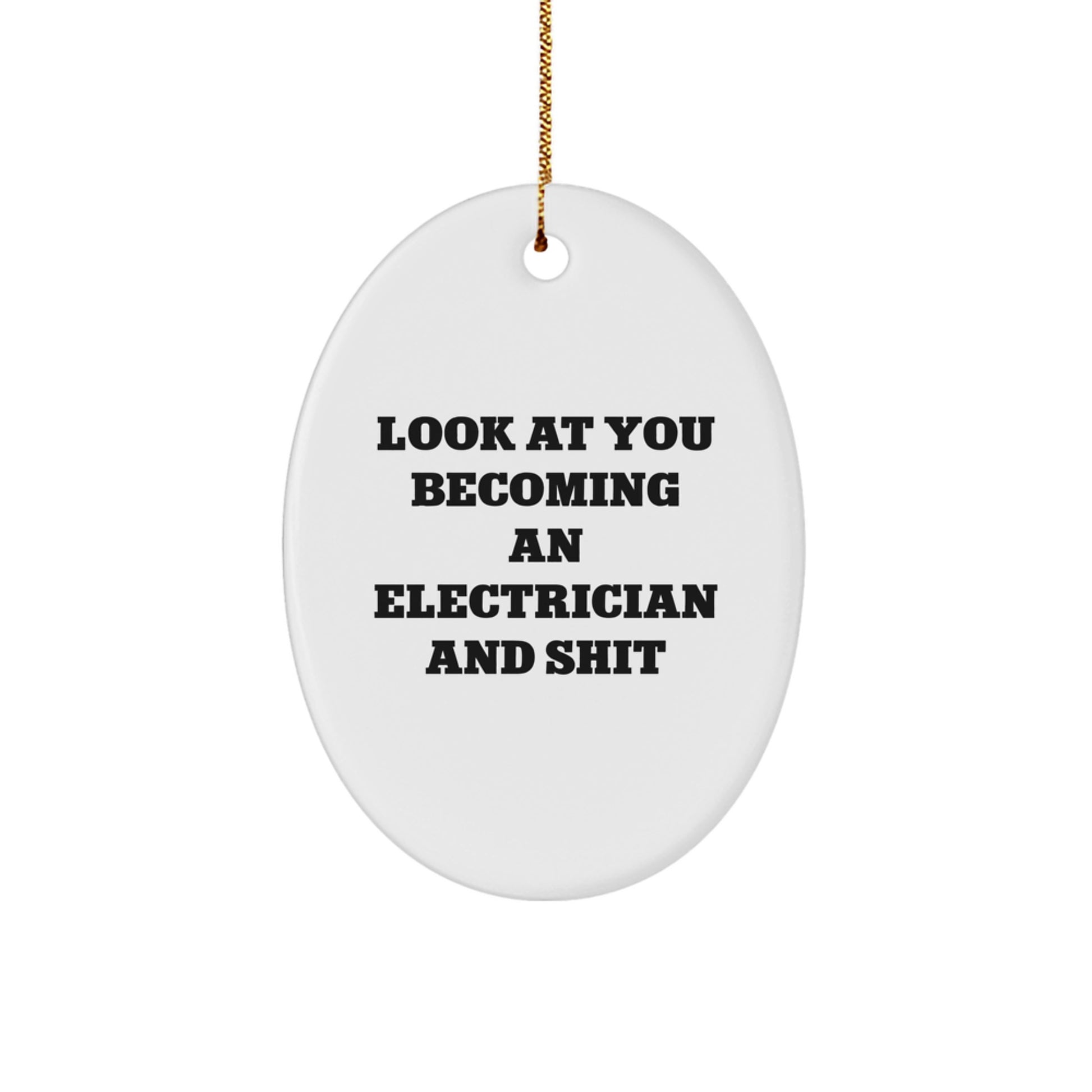 Funny Electrician Gifts for Electricians Men Oval Ornament from Family, Funny Look At You Becoming An Electrician And Shit Christmas Unique Gifts - Image 1